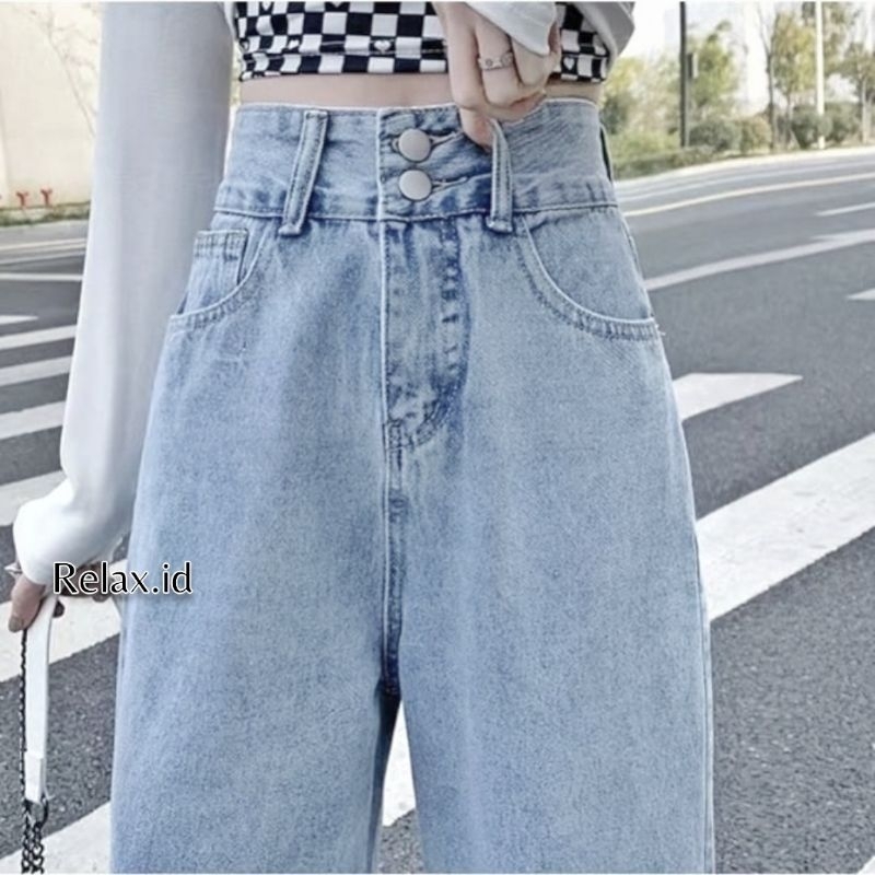 HIGHWAIST JEANS BATTON MODEL KOREA - CELANA LEVIS WANITA MODEL TERBARU