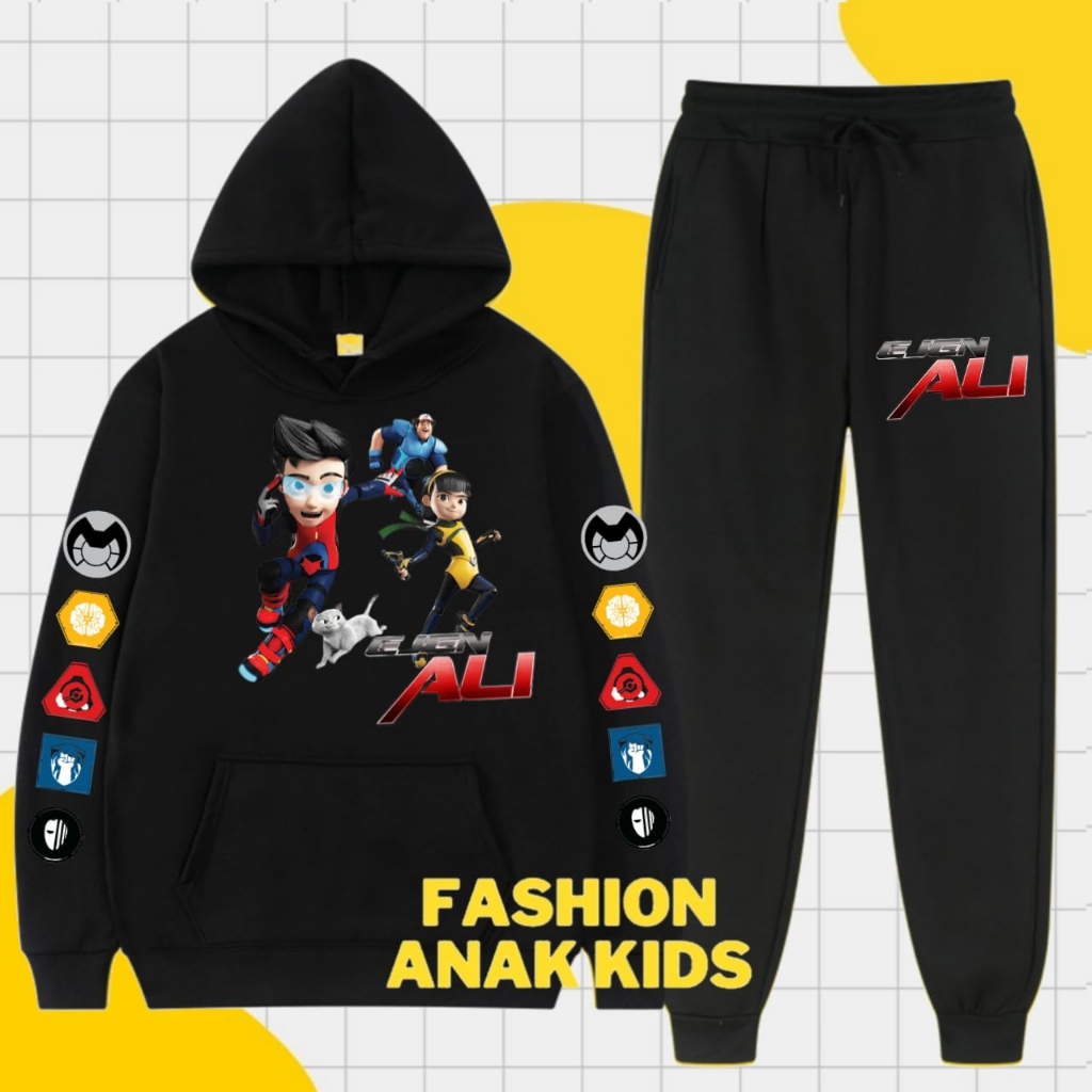 (BISA COD) Setelan Anak Hoodie Dan Jogger Anak Ejen Ali Season 3 Free Nama