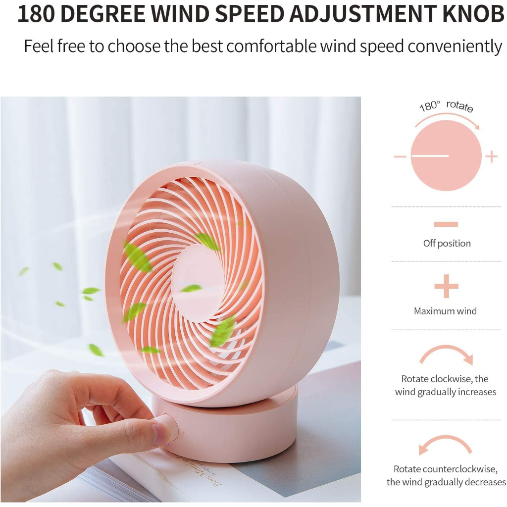 Kipas Mini Meja Desk Fan Adjustable Speed USB - 330 - Pink