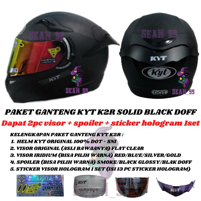 HELM KYT K2R | K2 RIDER SOLID BLACK DOFF FULL FACE DOUBLE VISOR ORIGINAL SNI DOT ( PAKET GANTENG KYT