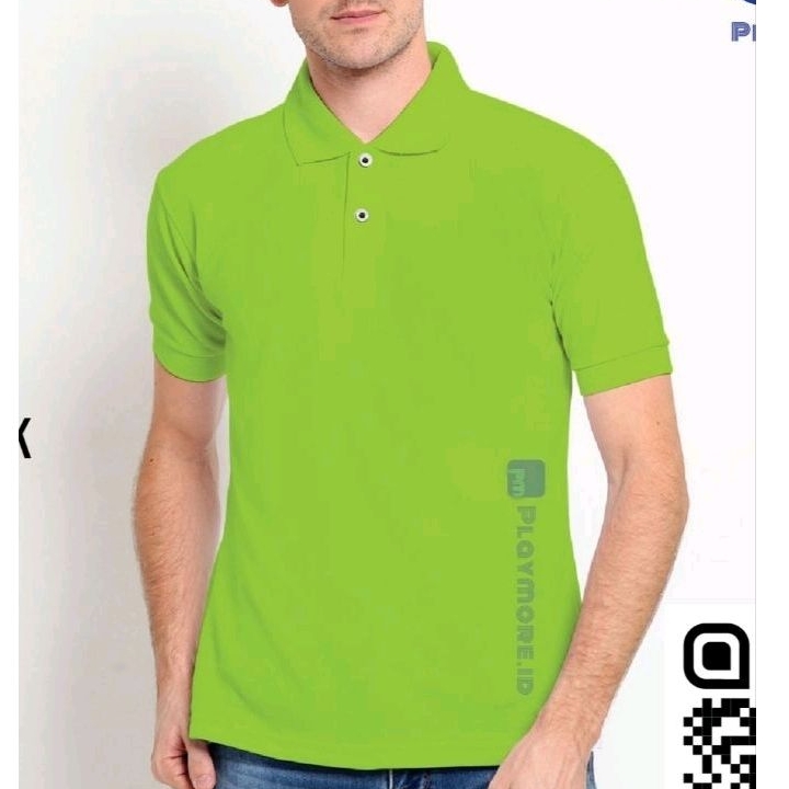 KAOS POLO HIJAU PUCUK STABILO - POLO SHIRT KAOS KRAH HIJAU MUDA