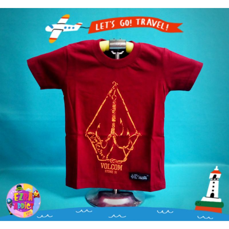 ORIGINAL Surfkids - Umur 1 2 3 4 5 6 7 8 tahun - Baju Distro Anak - Volcom Maroon - Kaos Distro Anak