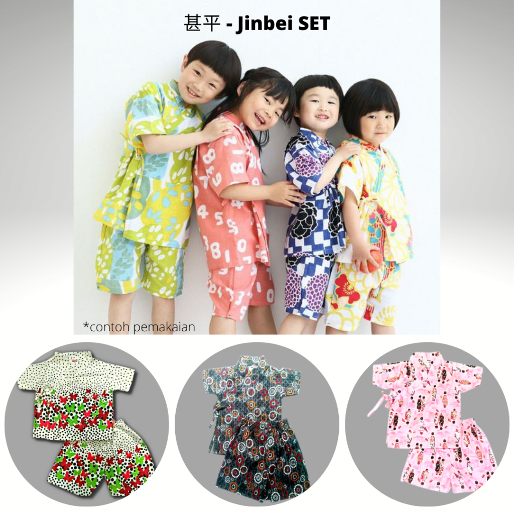 Setelan Anak Jinbei Jepang Kid's XS &amp; S JINBEI BOY GIRL  3-5 TAHUN jinbe jinbey kimono baju musim panas anak jepang setelan