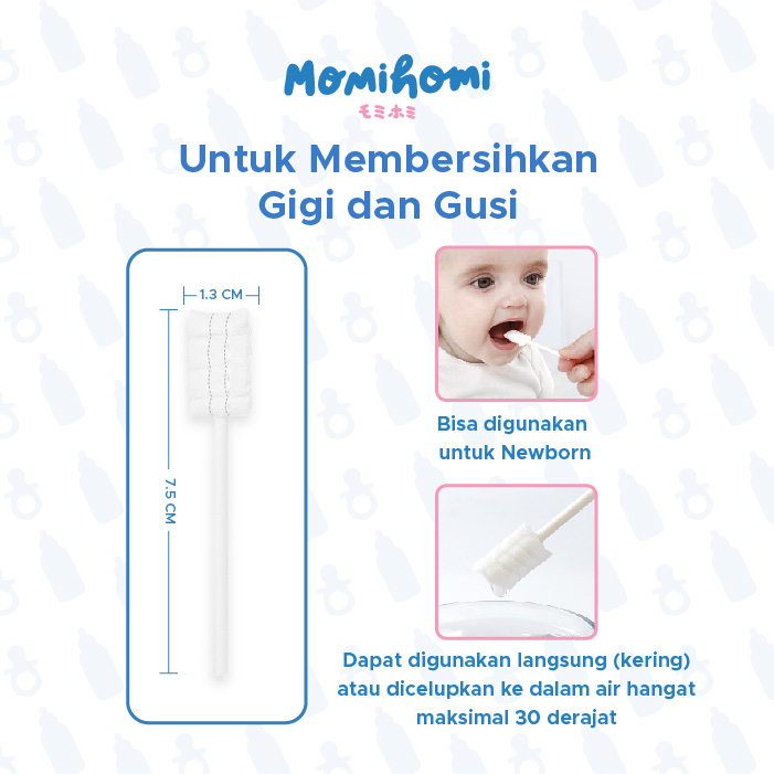 Momi Homi Baby Oral Cleanser Pembersih Mulut Bayi Isi 30 PCS / Single Use / Aman Digunakan Untuk Bayi 0-3 Tahun / Baby Mouth Cleaner Pembersih Lidah Bayi Model Stick Kain Kasa / Perawatan Gigi Lidah Dan Gusi Bayi Cotton Toothbrush for Baby New Born