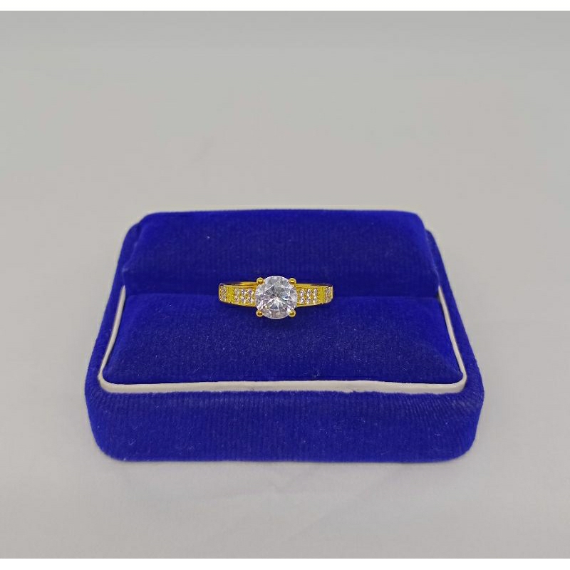 cincin solitaire mata putih samping/perak asli silver 925 lapis emas/perhiasan fashion wanita terbaru