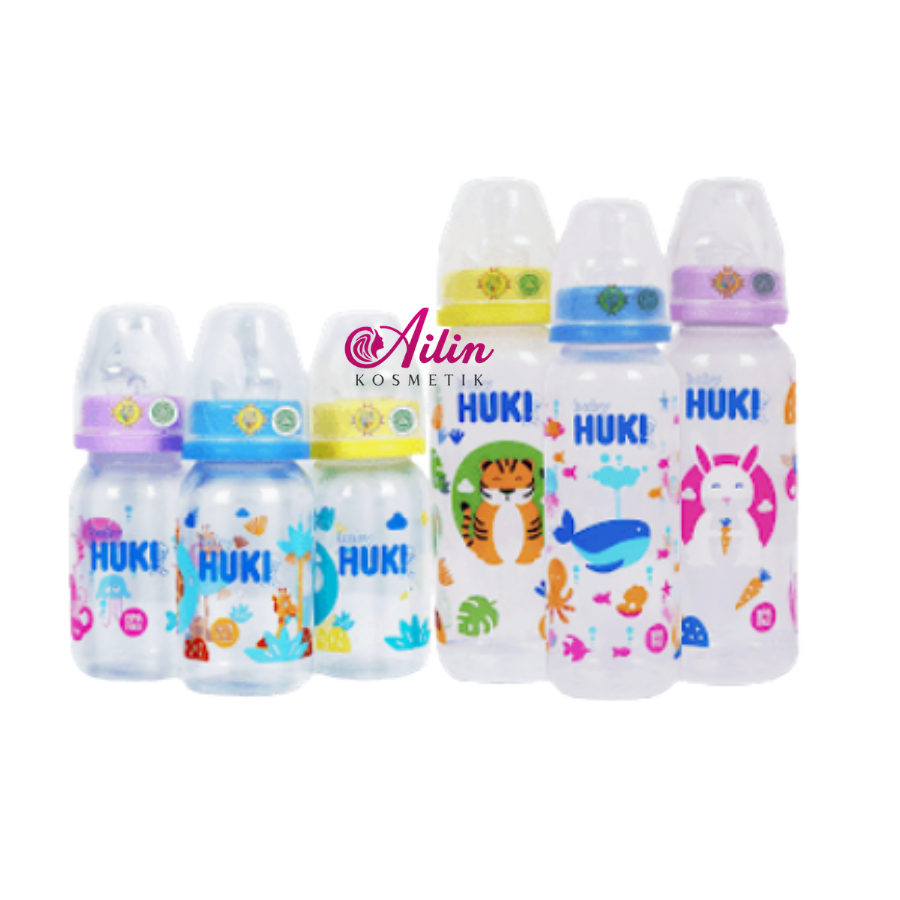 HUKI Botol Susu Dot Gepeng Nipple Silikon HALAL ORIGINAL / Botol Susu Bayi 60ml 120ml 240ml by AILIN