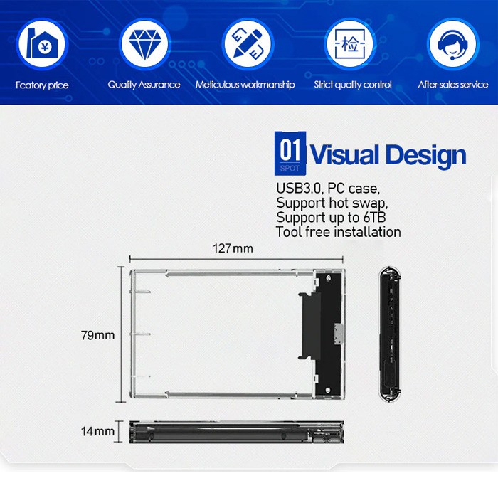 Hdd ssd enclosure profftech 2.5&quot; sata transparent usb 3.0 5Gbps G-06 G06 - Casing harddisk external proff tech transparan 2.5 sata3 usb3.0