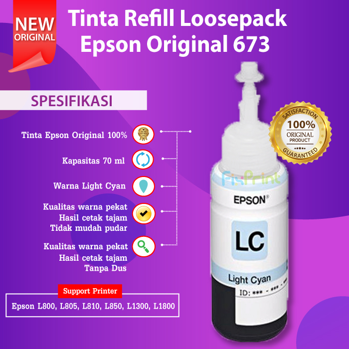 Tinta Epson Original No Box C13T673199 Tinta 673 Black Refill Printer L800 L805 L850 L1800 Original Loospack