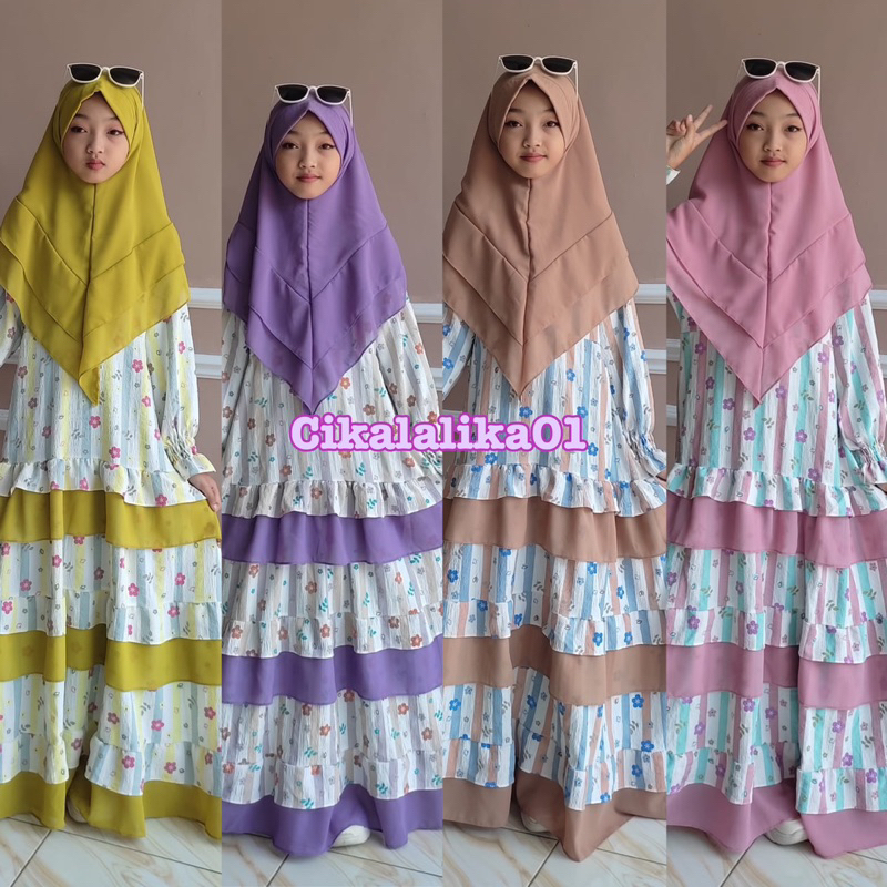 set gamis anak kringkel airflow bunga salur