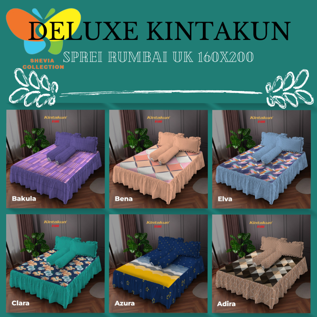 Sprei Rumbai / Renda Deluxe Kintakun uk 160x200 Queen Size Tinggi 20 cm panjang rumbai 50 cm Motif T