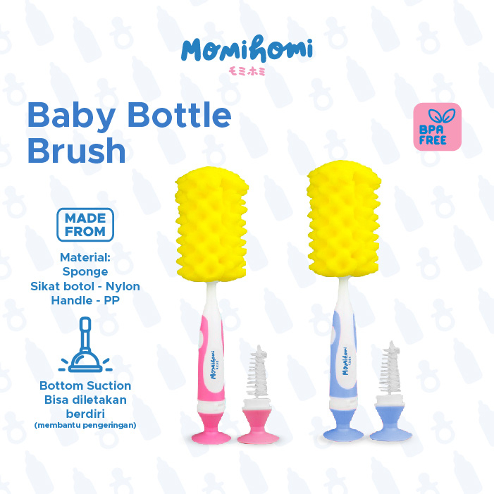 MOMI HOMI Pembersih Botol Dot 2 in 1 Baby Bottle Soft Brush Sikat Sponge Aksesoris Pembersih Botol Susu Bayi