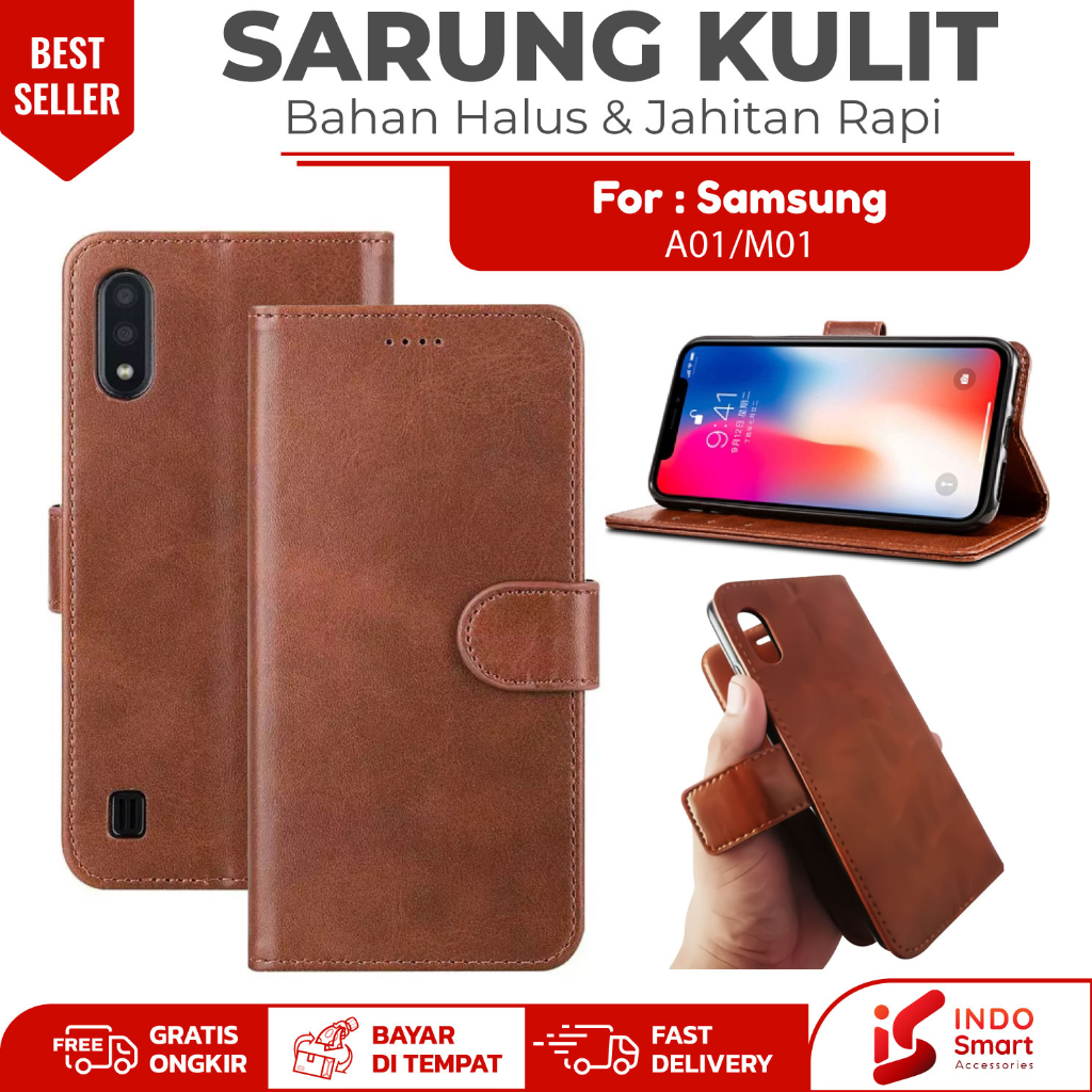 Samsung A01 M01 / Case Samsung A01 M01 A 01 / Leather Wallet Case Dompet Sarung Kulit Hp