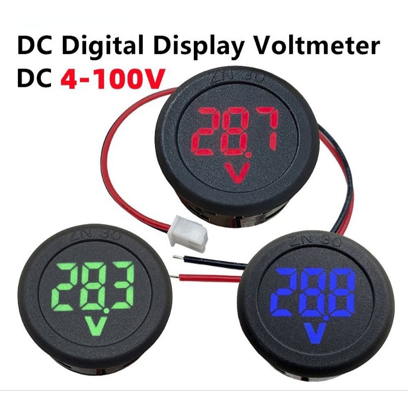 Voltmeter Digital Bulat DC 4-100V Dengan Frame Layar LED 0.47 Inch 2 Kabel