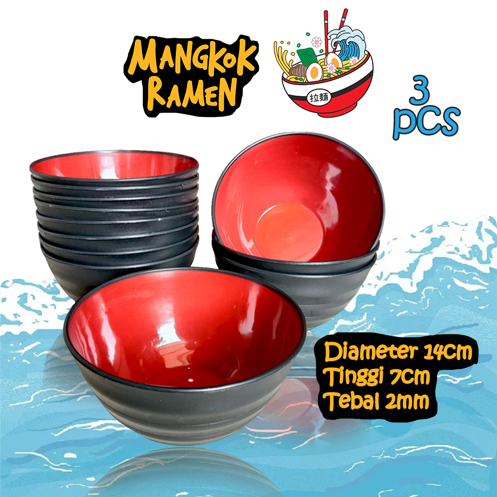 Mangkuk Mi Ramen Japan Bowl 3 Pcs / Mangkok Sajian Bahan Plastik / Ramen Bowl Mangkuk Mie Instant Mangkok Jepang Style