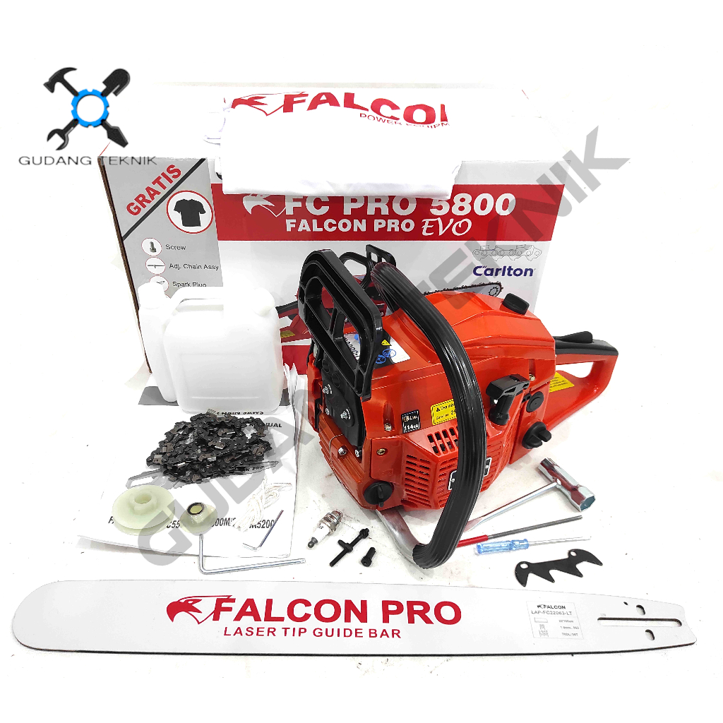 Mesin Chainsaw 22&quot; LASER FC5800 EVO FALCON / Mesin Gergaji Kayu 2Tak Chain Saw Bar 22 Inch LASER FALCON FC 5800