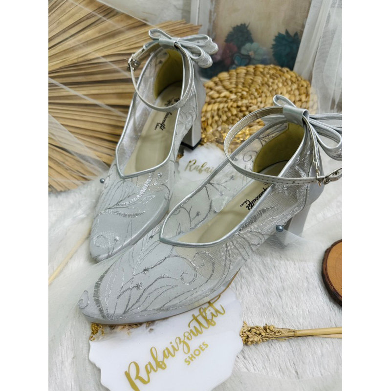 sepatu wanita Vilea silver pita 9cm platform