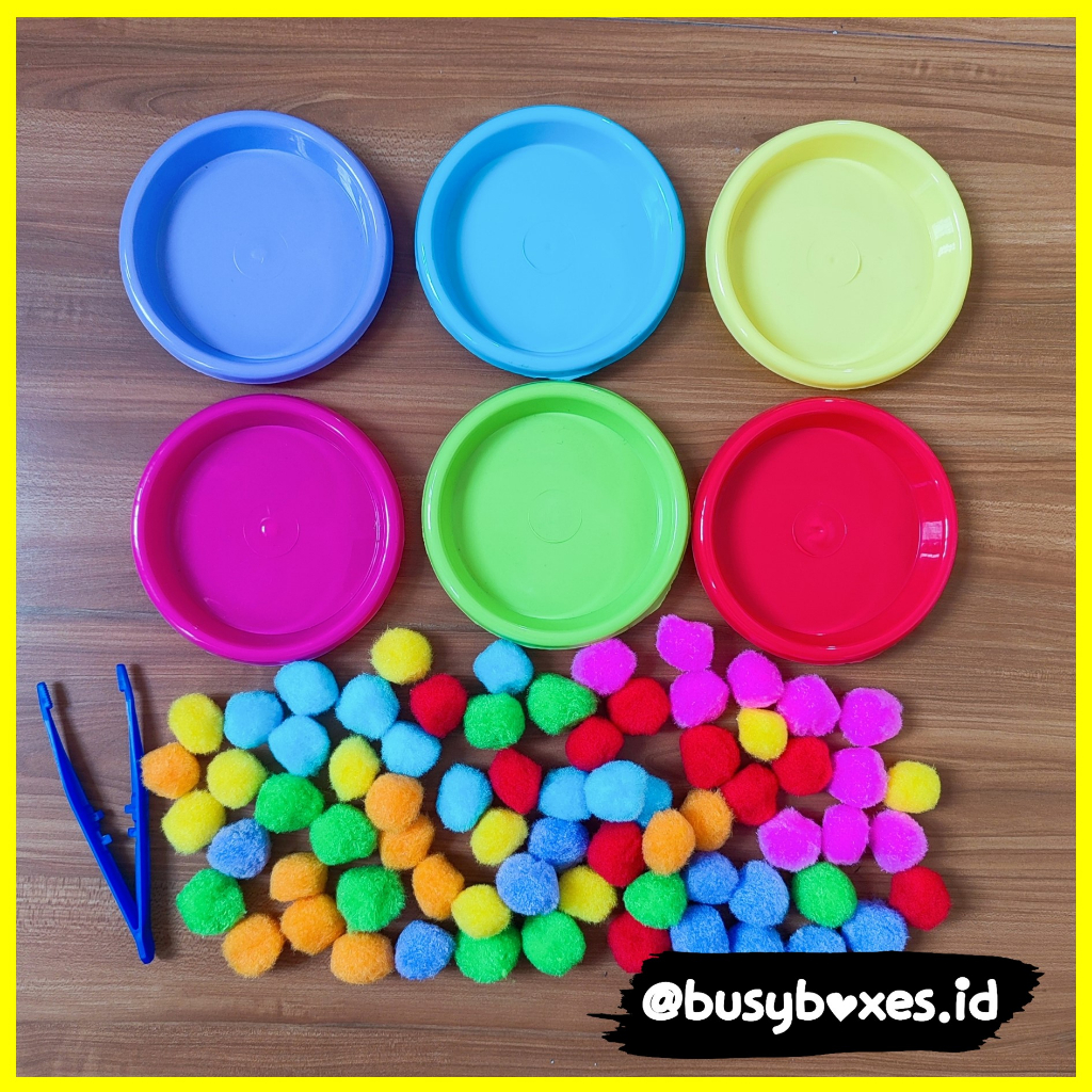 [busyboxes.id] sorting pompom menyesuaikan warna / aktivitas anak preschool TK / mainan edukasi murah- 6 warna