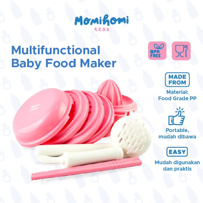 MOMI HOMI Baby Food Maker 01 Grinding Bowl Alat Pembuat Makanan Bayi MPASI Anak set isi 10 pcs Mangkok Tempat Makan Pembuat Makanan Jus Buah Bayi Manual 10 IN 1