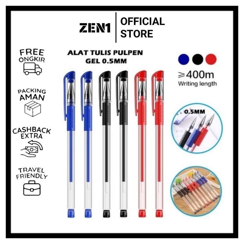 

ZEN1 - PULPEN GEL INK 0.5MM / ALAT TULIS KANTOR SEKOLAH PENA PEN TINTA CAIR STANDART WARNA MERAH HITAM BIRU