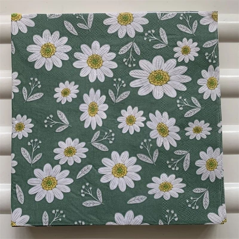 117. Decoupage napkins / Tisu decoupage motif bunga daisy hijau