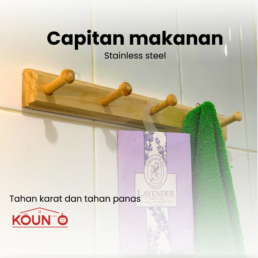 Gantungan Hook Kapstok Kayu Gantungan Baju Tembok Kuat Hanger Dinding Multifungsi Serbaguna Dengan 5 Pengait