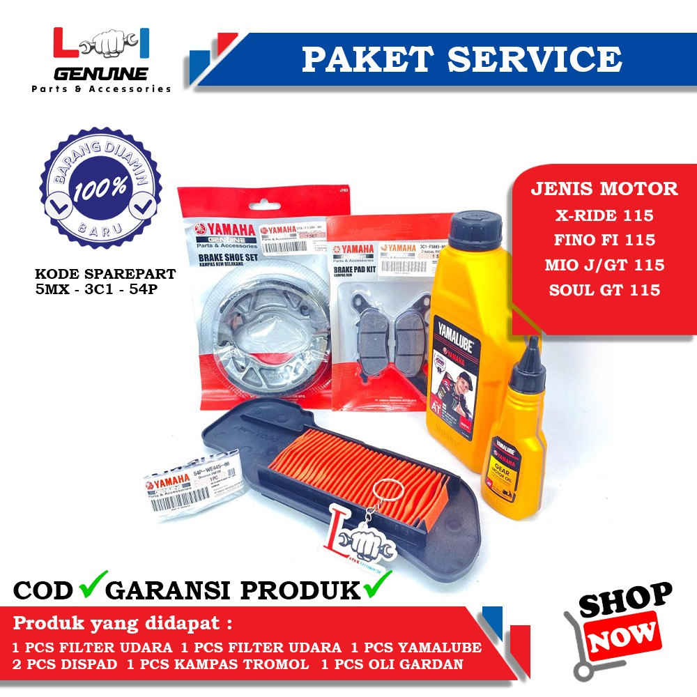 -LOI- PAKET SERVICE LENGKAP YAMALUBE MATIC SET OLI GEAR 100ML, KAMPAS REM MIO MIO J, FINO FI 115, SOUL GT 115 &amp; FILTER UDARA MIO J, FINO FI 115, SOUL GT 115