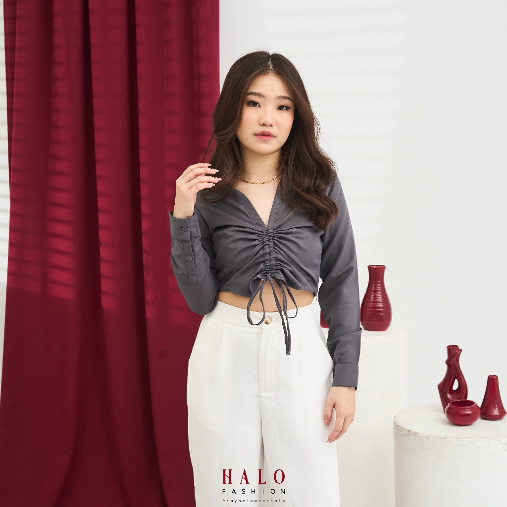 [HaloFashion] Beatrix Sexy Crop Shirt Crop Blouse Basic Top Korean Fashion