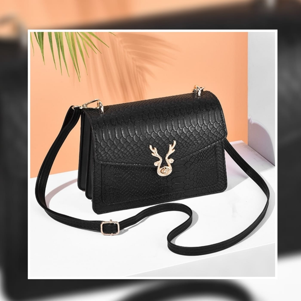 TAS SELEMPANG WANITA KULIT BRANDED IMPORT REMAJA KEKINIAN CEWEK MURAH TERBARU FASHION HITAM PEACHY TA783B5 PESTA SLING BAG KOREA PREMIUM CASUAL SIMPLE