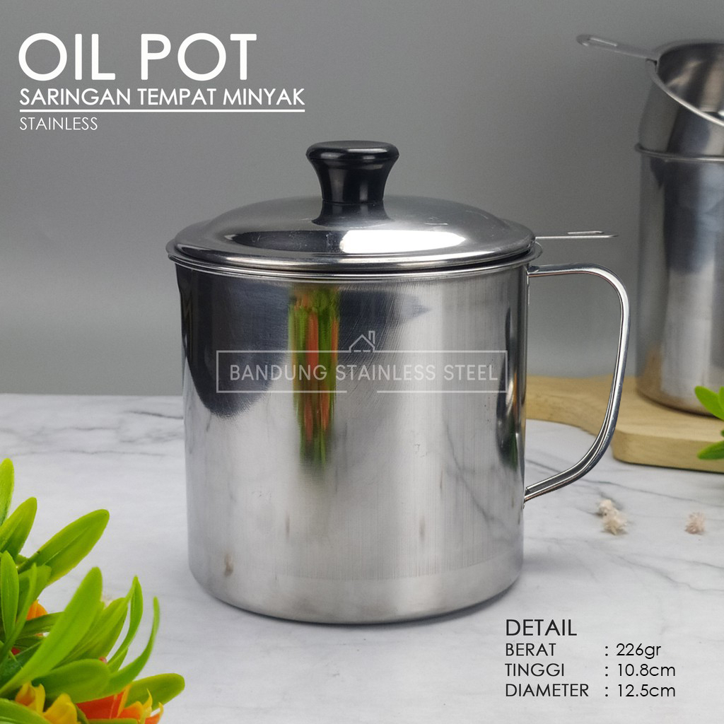 Oil Pot Saringan Tempat Minyak 1200ml Stainless Steel No Drip