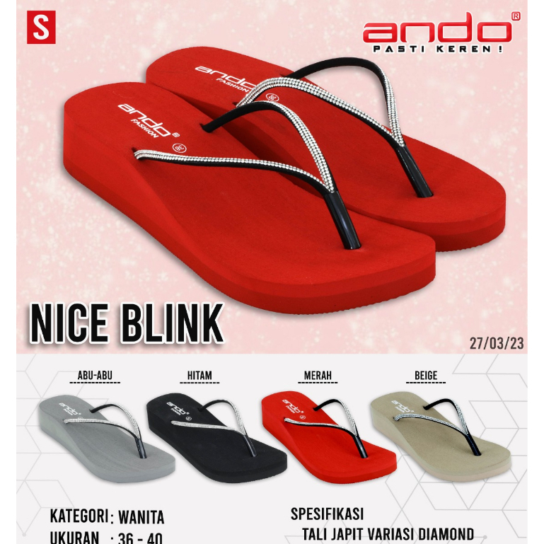 Ando Nice Blink Terbaru  Sandal Wedges Wanita Sendal Jepit Wedges Perempuan Ando Original