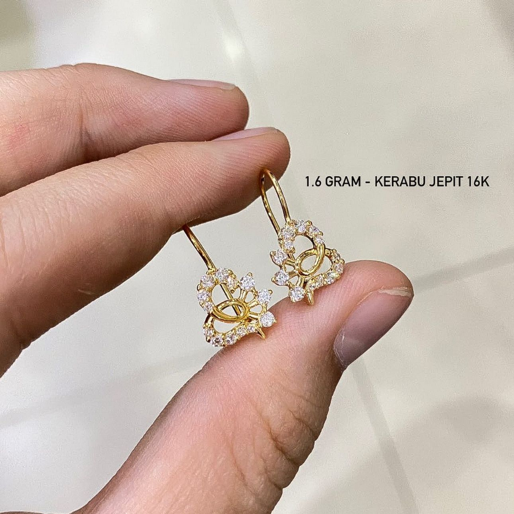 Anting desi anak dan dewasa emas asli kadar 70 16k amero solitaire diamond look bintang bunga giwang kerabu gantung drop