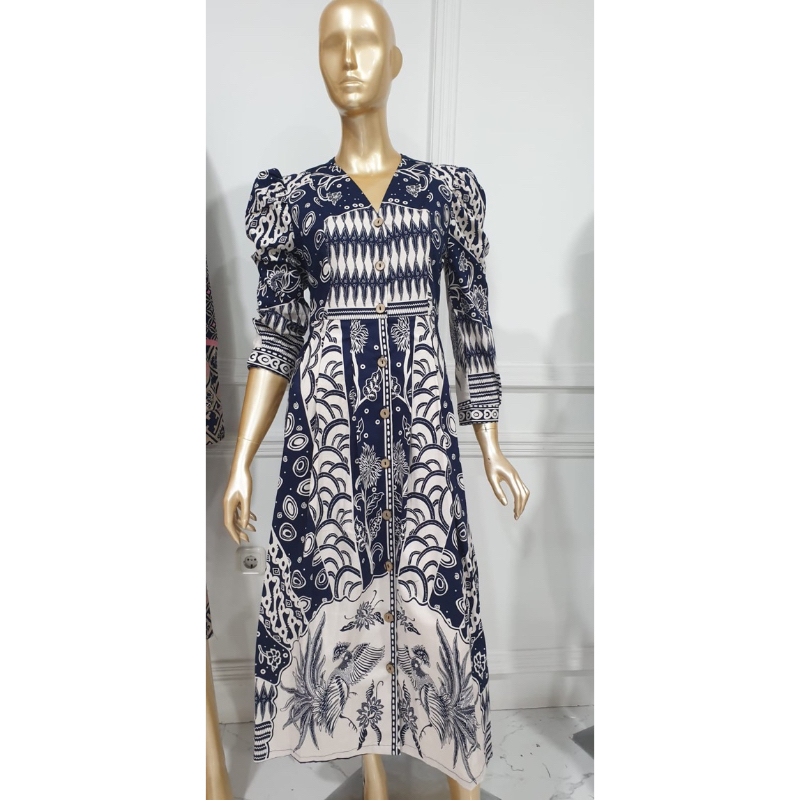 Dress Batik 258 HT/ Dress Batik Panjang/ Dress Biru