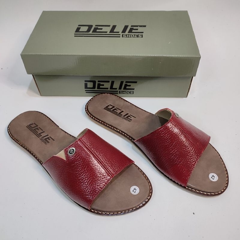 Sandal slop wanita delie size besar 41-43 kulit asli
