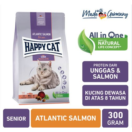 Happy Cat Senior Atlantic Salmon 300GR Supreme Makanan Kucing Tua Food Pakan Pelet Lansia
