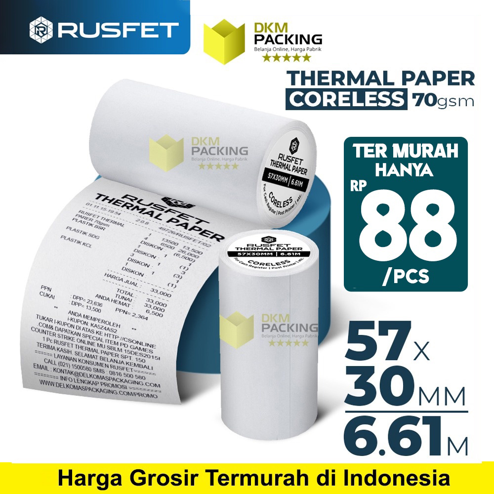 

Paper Thermal Kertas Printer 57x30mm CORELESS Thermal Printer Bluetooth Kasir Struk EDC POS RUSFET