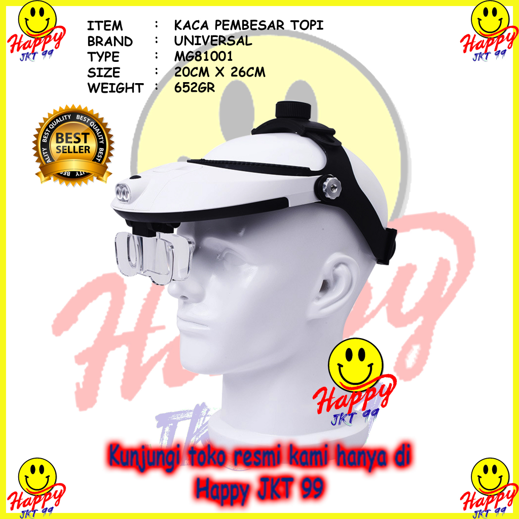 KACA PEMBESAR TOPI REPARASI MG81001 JAM 5X MAGNIFIER LENSA 2 LED ORI