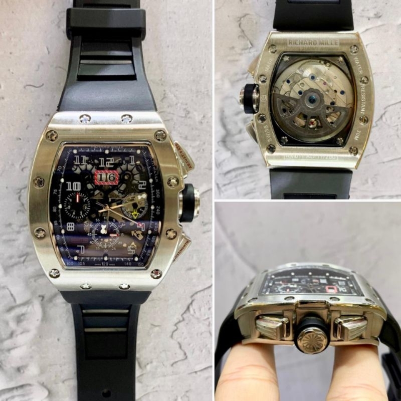JSR 2080 JAM TANGAN PRIA RM RICHARD MILE SILVER 11-01 JAPAN RUBBER SUPER PREMIUM