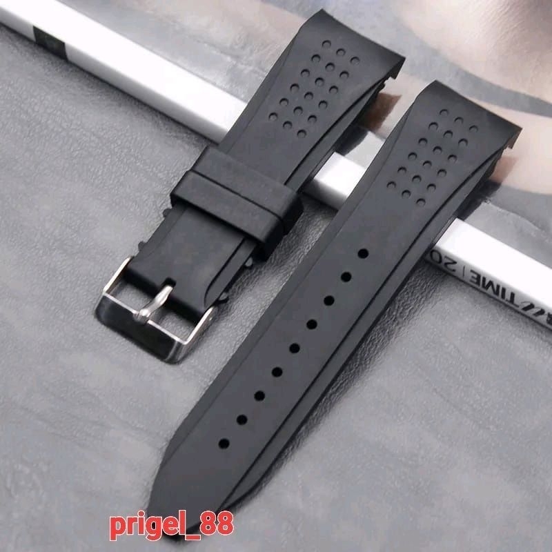 Strap Tali Karet Silikon Model Curved 22mm 24mm 26mm Hitam Berkwalitas