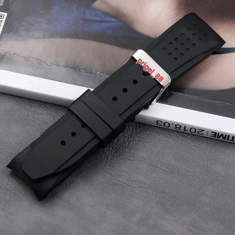 Strap Tali Karet Silikon Model Curved 22mm 24mm 26mm Hitam Berkwalitas