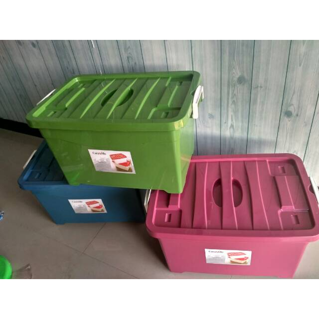 DM - Container Box Caravelle CB 70 Liter Bahan Plastik + Roda Color Warna | Kontainer Kontener Contener Box Penyimpanan Serbaguna Plastik dan Roda Putar Aktif Ukuran 608x418x350 mm