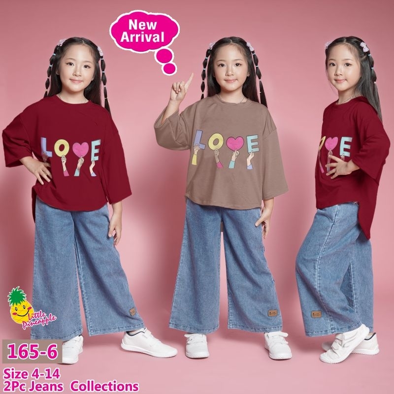 Setelan Celana Jeans Kulot Slebew Anak Oversize Set Anak Setelan Mixue Little Pineapple 2-10 Tahun