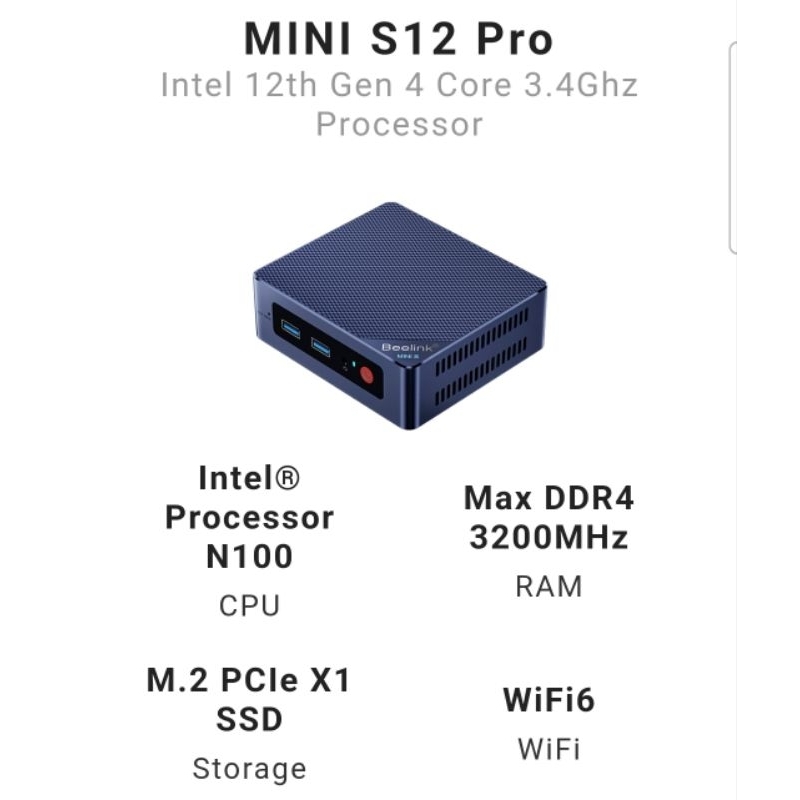 Mini PC Beelink S12 Pro N100 12th 16/500GB 4 Core Windows 11 Pro Dual HDMI Dual LAN