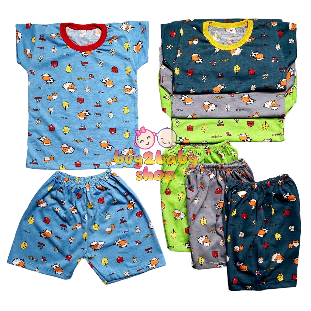 3 PCS Setelan bayi kaos pendek celana pendek full print motif Baby E 6-12 Bulan isi 1-3 Setelan