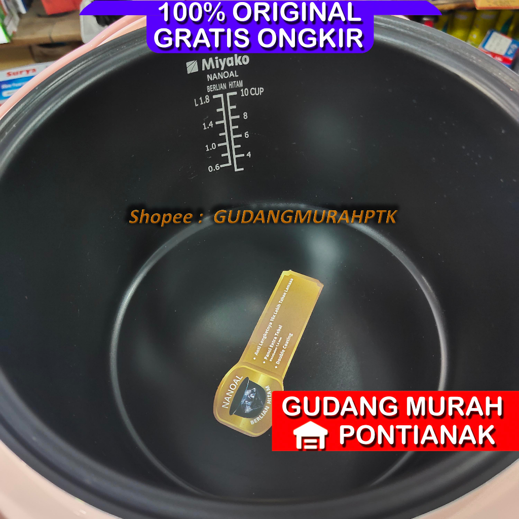 Ricecooker Miyako PREMIUM BERLIAN HITAM ANTI LENGKET NANOAL KUALITAS ATAS Tombol Buka Otomatis 1,8 Liter 1.8L Panci Tahan Gores Tebal dan Berat MCM586 586 BH