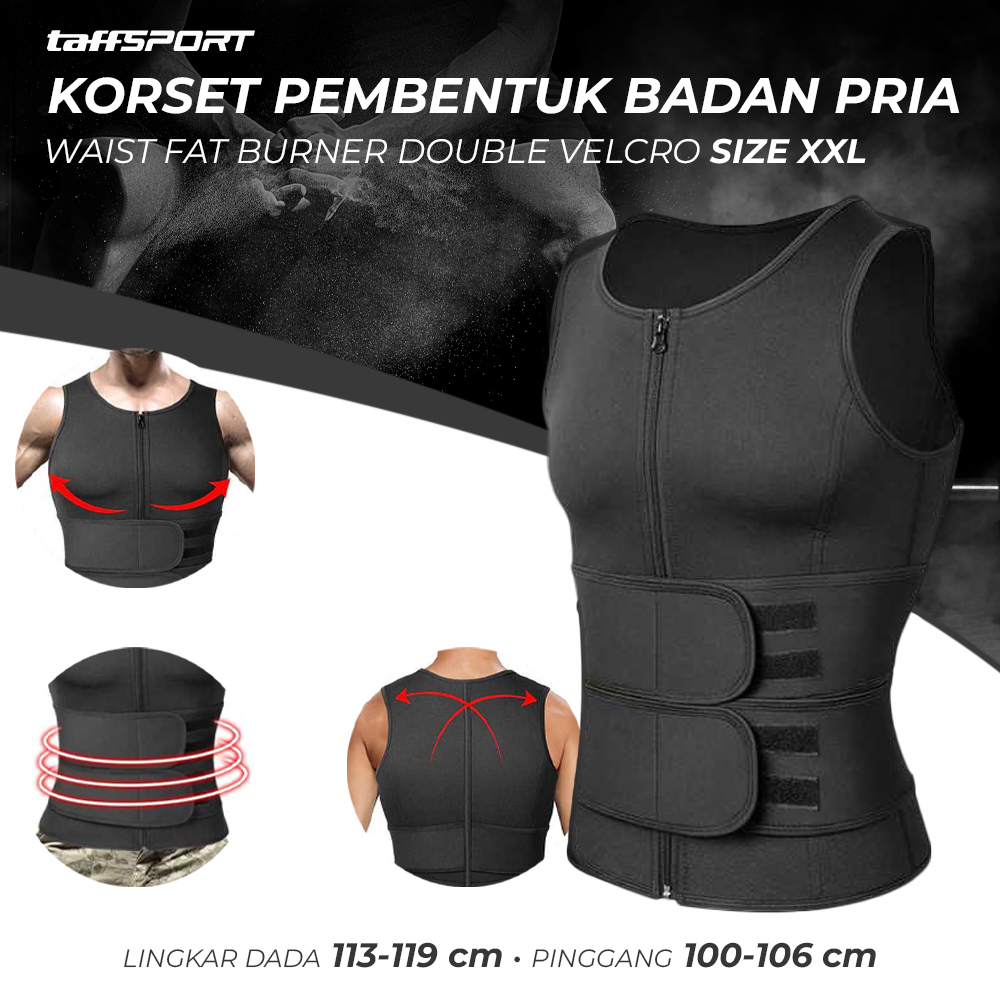 TaffSPORT Korset Pembentuk Badan Pria Waist Fat Burner Double Velcro XXL - MWL10 - Black