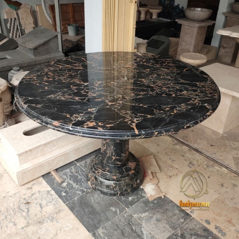 Meja makan bulat bahan batu marmer import asli D.120