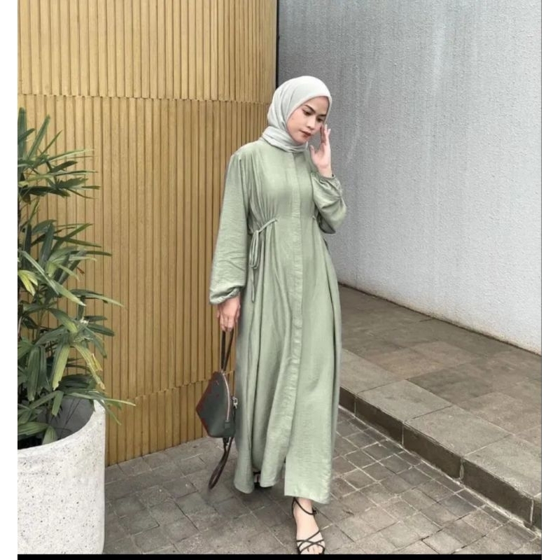 Zahra Gamis Polo Linen Gamis Kerut