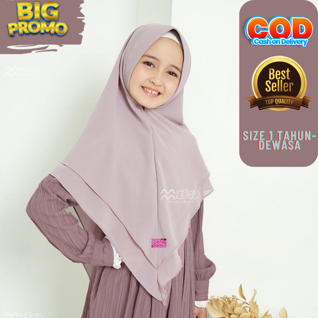 Hijab Instan Bergo Maryam Syar"i Anak Dan Dewasa Soft Pad / Pad Busa Pasmina Segitiga, Segi empat Ba
