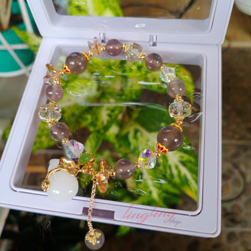 Gelang box batu kristal//Gelang batu kristal korea anti karet//gelang batu kristal mix titanium kare