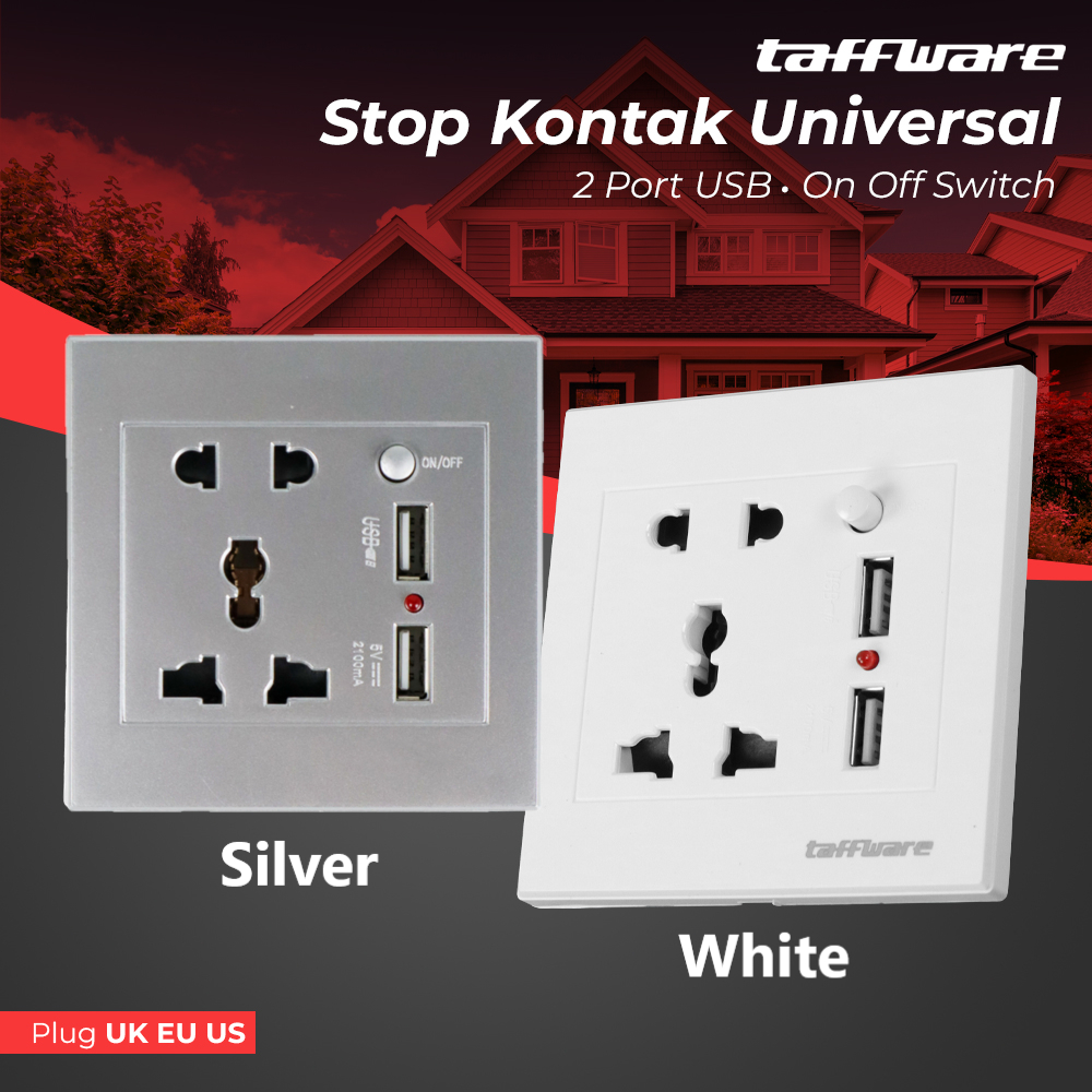 Taffware Stop Kontak Universal UK EU US 2 Port USB On Off Switch - LC-19